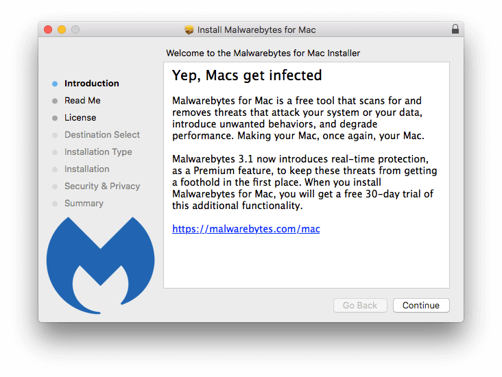 Malwarebytes installation screen on macOS
