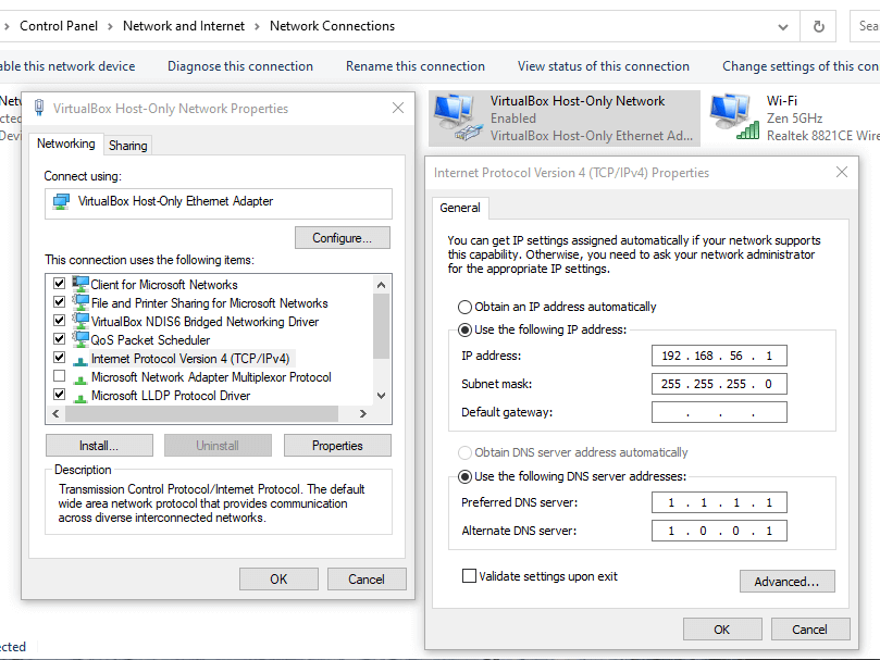 Windows 10 host adapter configuration